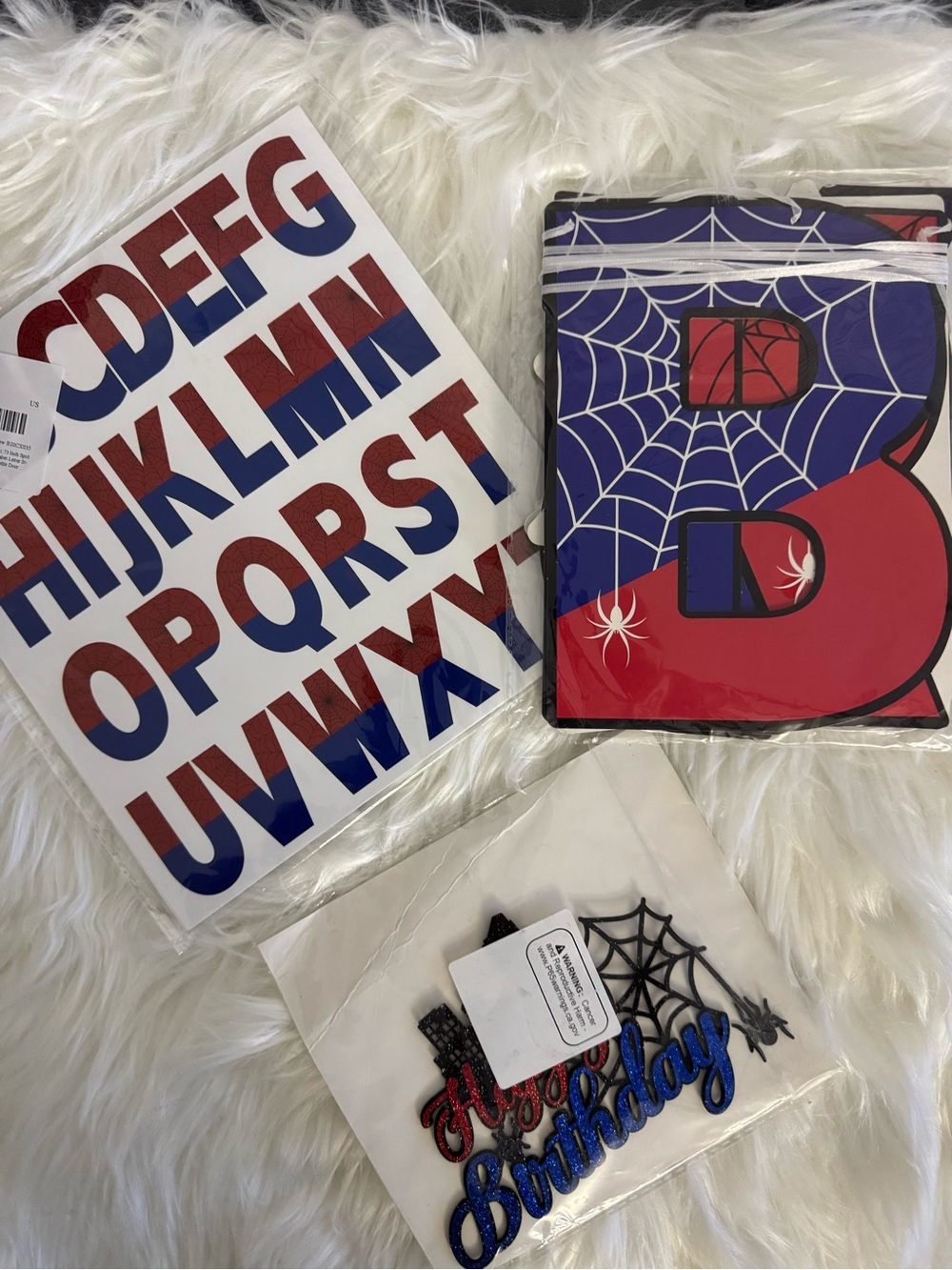 SPIDER-MAN birthday set of sticker letters, banner and cake topper